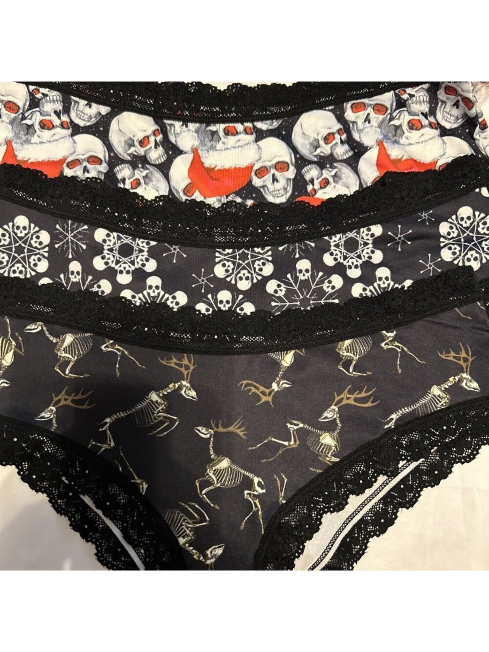 Morvia 3 lace trim goth Emo panties lingerie 2X Christmas Hat, Deer & Snowflakes